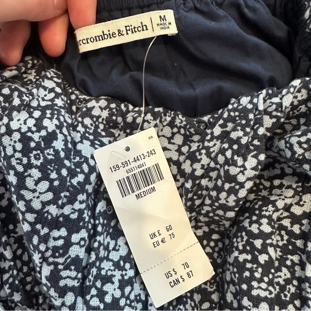 Abercrombie & Fitch Puff Strap Babydoll Mini Dress In Blue Floral Size Medium - Picture 10 of 11
